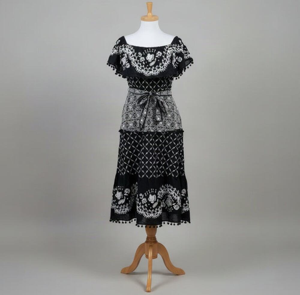 Anthropologie black dress with white embroidery, size 8, NEW WITH TAGS!